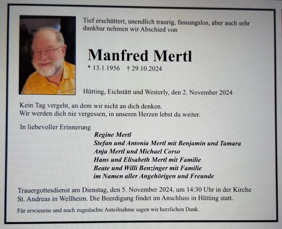 Traueranzeige von Manfred Mertl