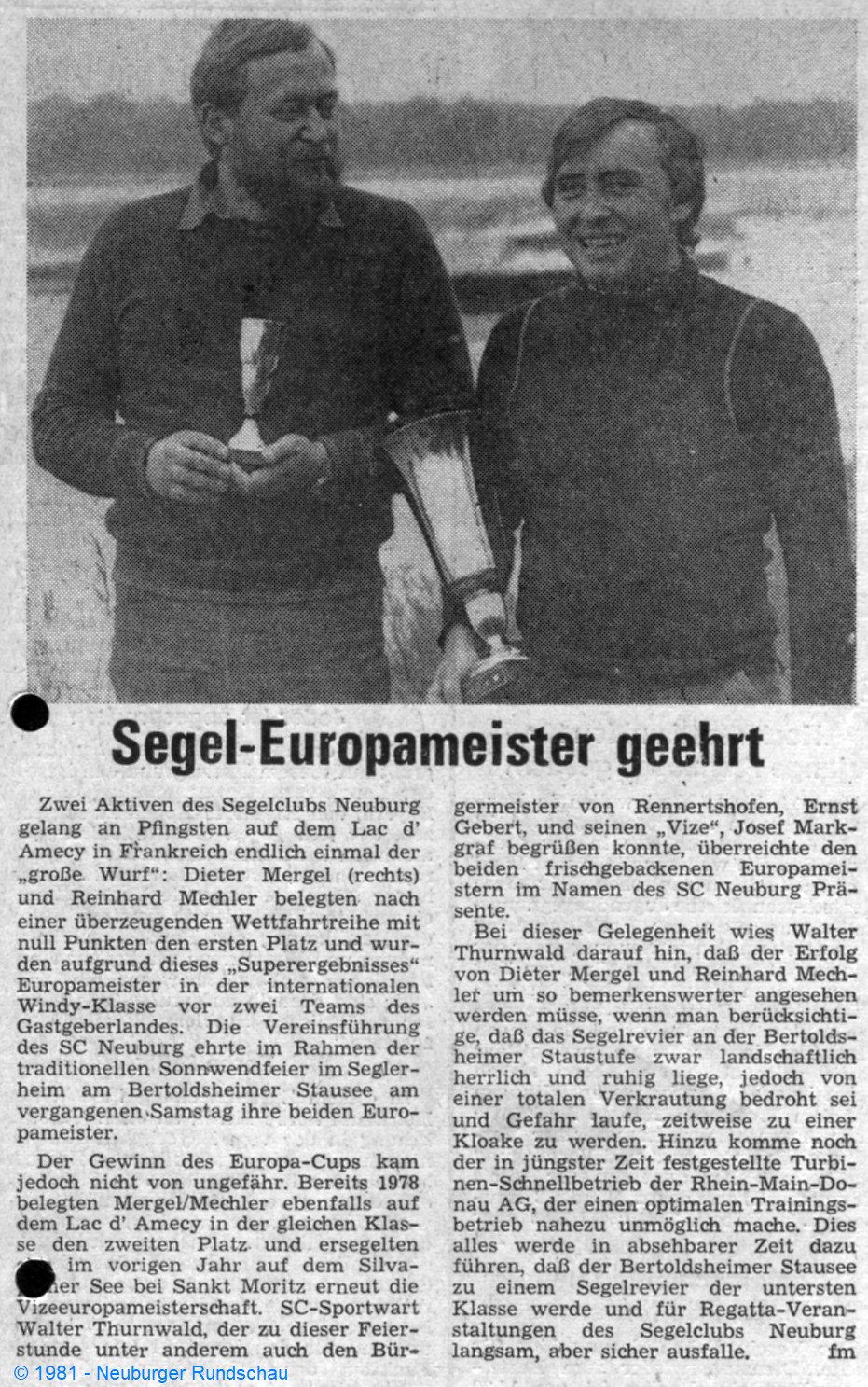 Mergel/Mechler Windy Europameister 1981 Beitrag neuburger Rundschau