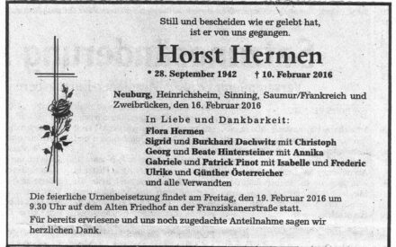 Todesanzeige Horst Hermen